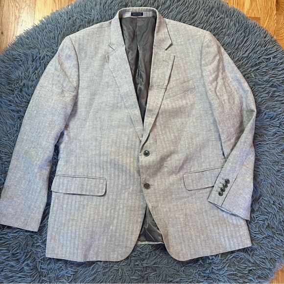 Stafford Linen Cotton Herringbone Men's Light Gray Blazer Classic Fit Size 46 - Picture 1 of 6